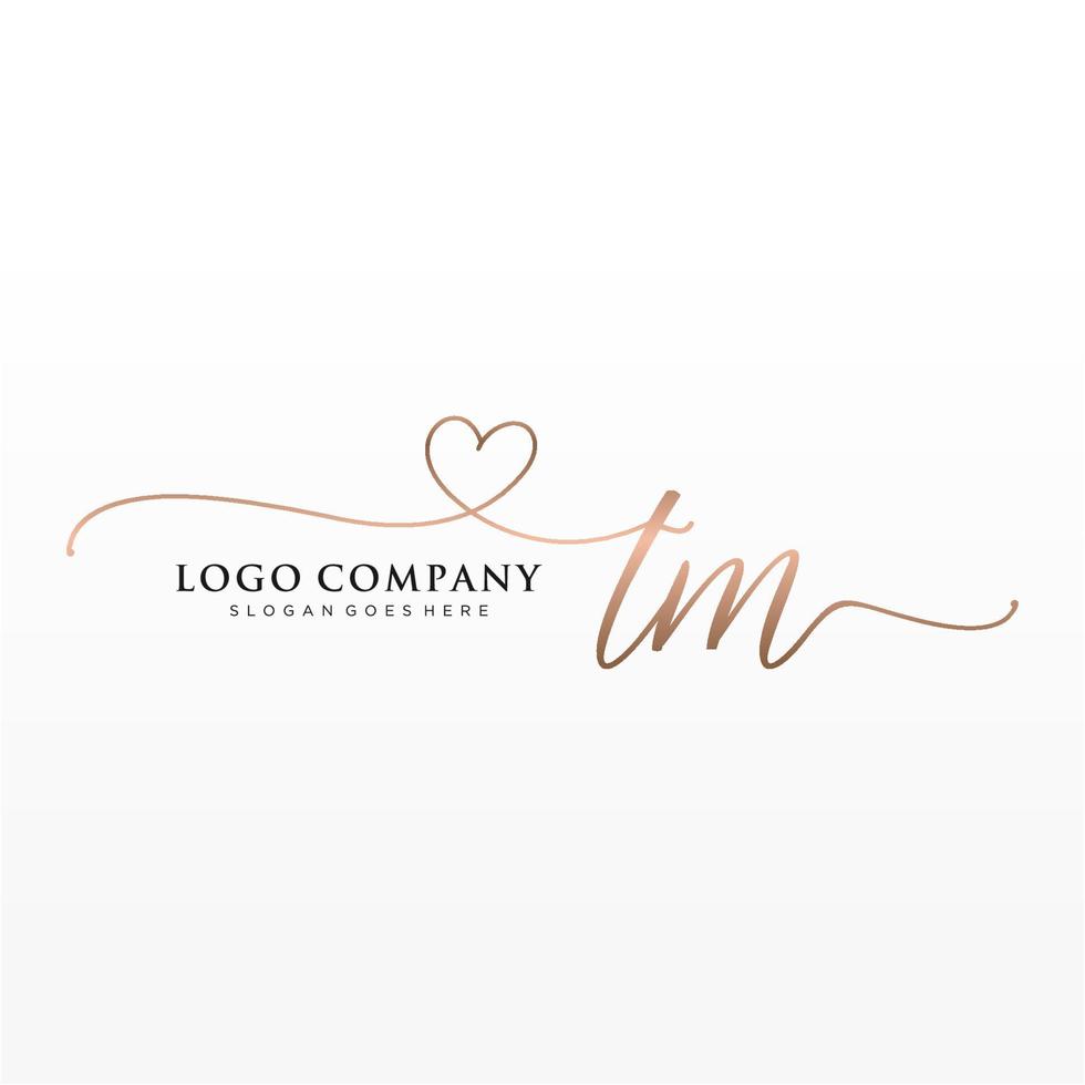 Initial TM feminine logo collections template. handwriting logo of initial signature, wedding, fashion, jewerly, boutique, floral and botanical with creative template for any company or business. vector