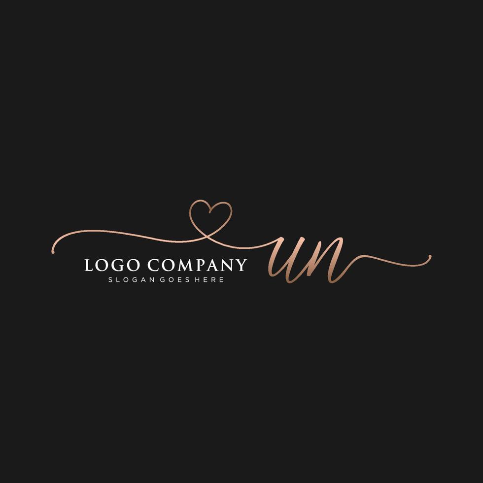 Initial UN feminine logo collections template. handwriting logo of initial signature, wedding, fashion, jewerly, boutique, floral and botanical with creative template for any company or business. vector