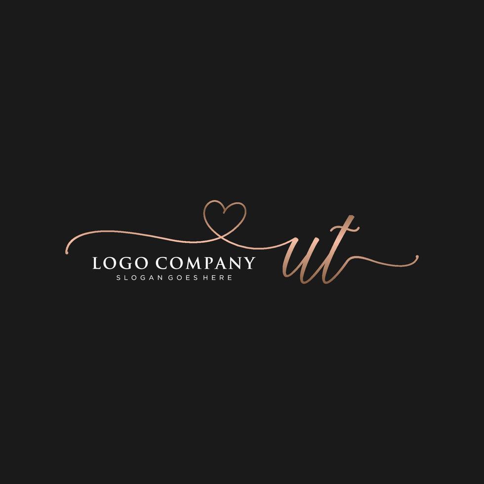 Initial UT feminine logo collections template. handwriting logo of initial signature, wedding, fashion, jewerly, boutique, floral and botanical with creative template for any company or business. vector