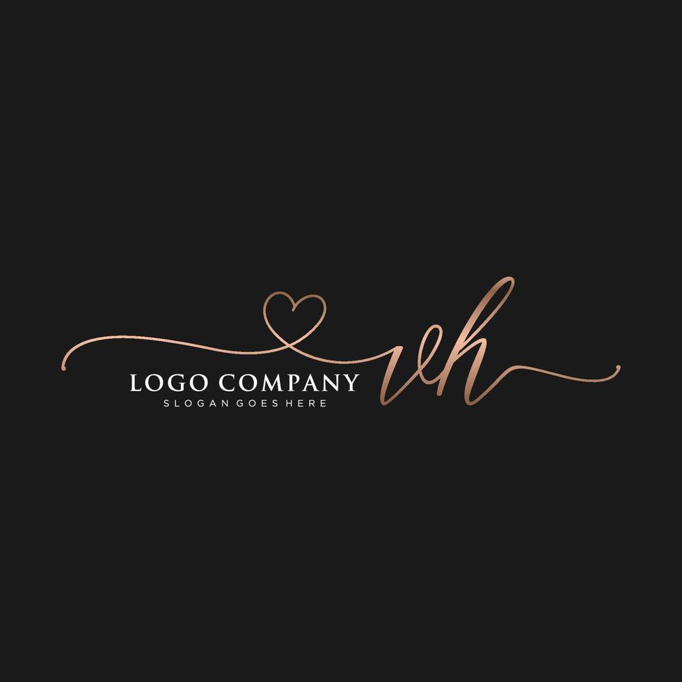 Initial VH feminine logo collections template. handwriting logo of initial signature, wedding, fashion, jewerly, boutique, floral and botanical with creative template for any company or business. vector