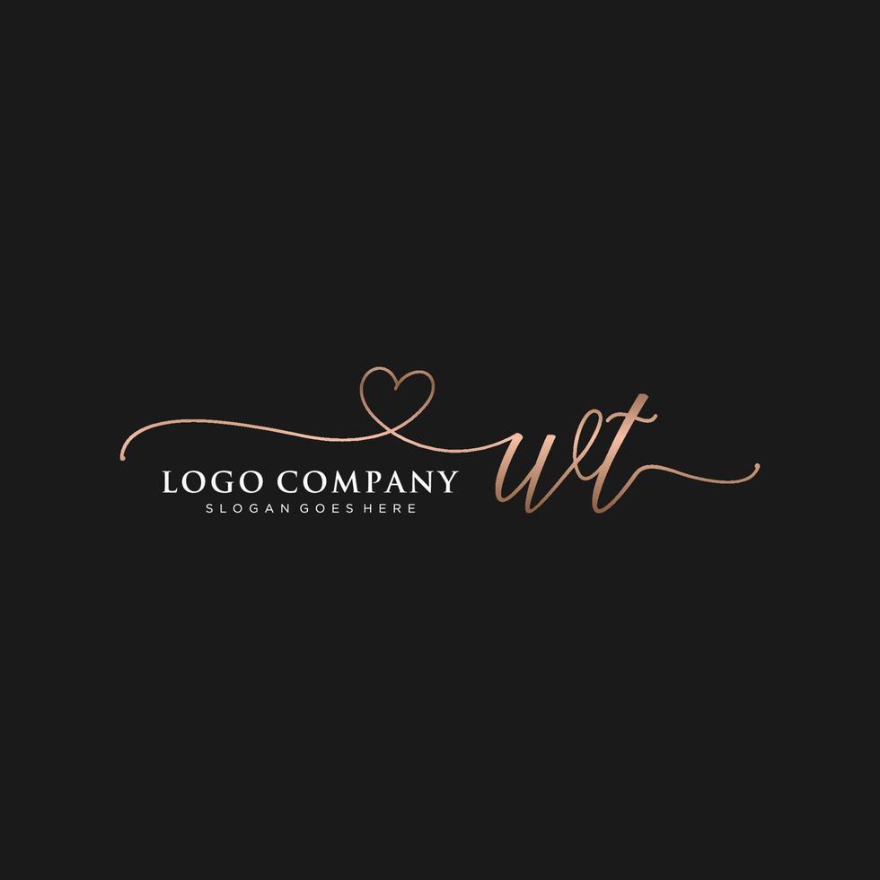 Initial WT feminine logo collections template. handwriting logo of initial signature, wedding, fashion, jewerly, boutique, floral and botanical with creative template for any company or business. vector