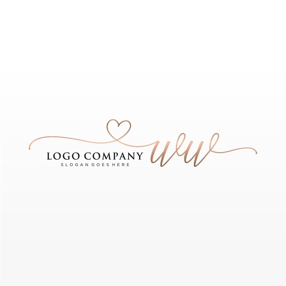 Initial WW feminine logo collections template. handwriting logo of initial signature, wedding, fashion, jewerly, boutique, floral and botanical with creative template for any company or business. vector