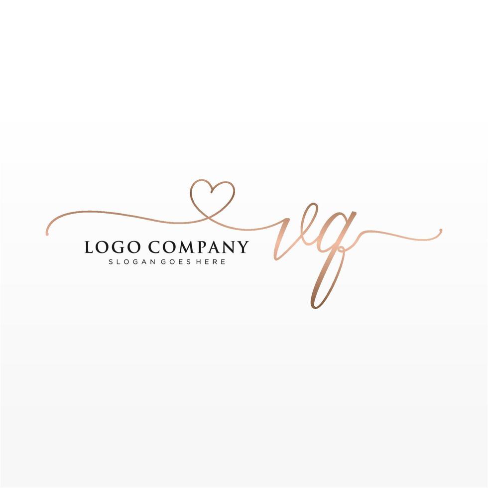 Initial VQ feminine logo collections template. handwriting logo of initial signature, wedding, fashion, jewerly, boutique, floral and botanical with creative template for any company or business. vector