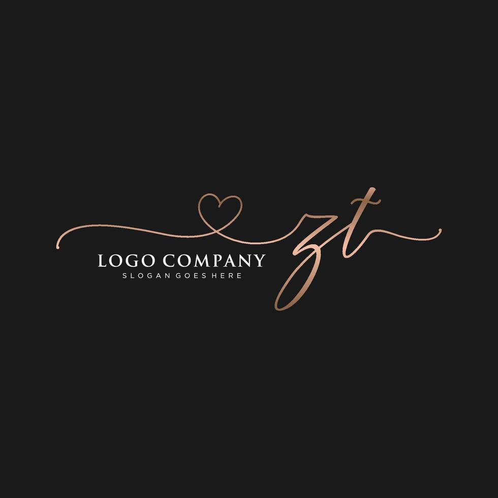 Initial ZT feminine logo collections template. handwriting logo of initial signature, wedding, fashion, jewerly, boutique, floral and botanical with creative template for any company or business. vector