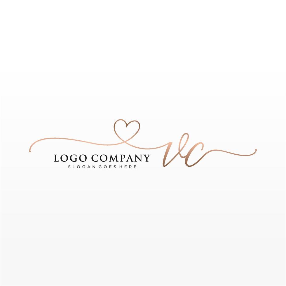 Initial VC feminine logo collections template. handwriting logo of initial signature, wedding, fashion, jewerly, boutique, floral and botanical with creative template for any company or business. vector