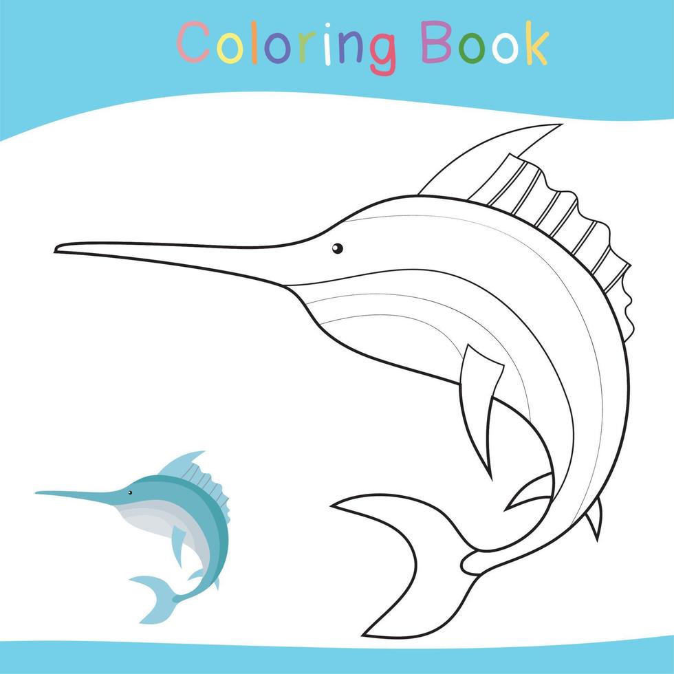 colorante mar animales hoja de cálculo. educativo imprimible colorante hoja de cálculo. colorante actividad para niños. vector archivo.