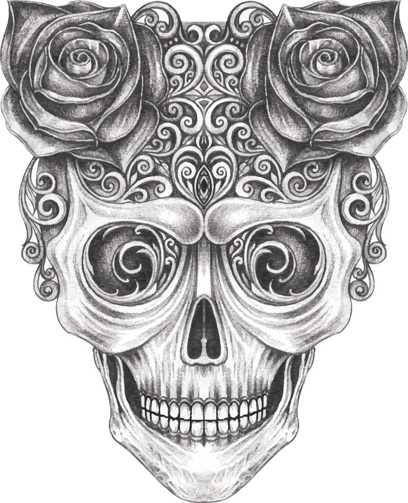Art vintage mix fancy skull. Hand drawing and make graphic vector. vector