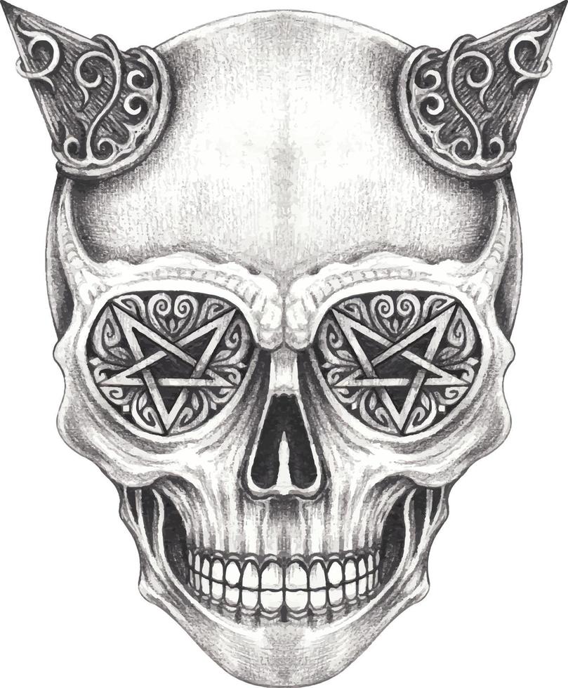 Art fancy surreal devil skull. Hand drawing and make graphic vector. vector