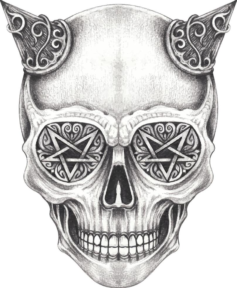 Art fancy surreal devil skull. Hand drawing and make graphic vector. vector