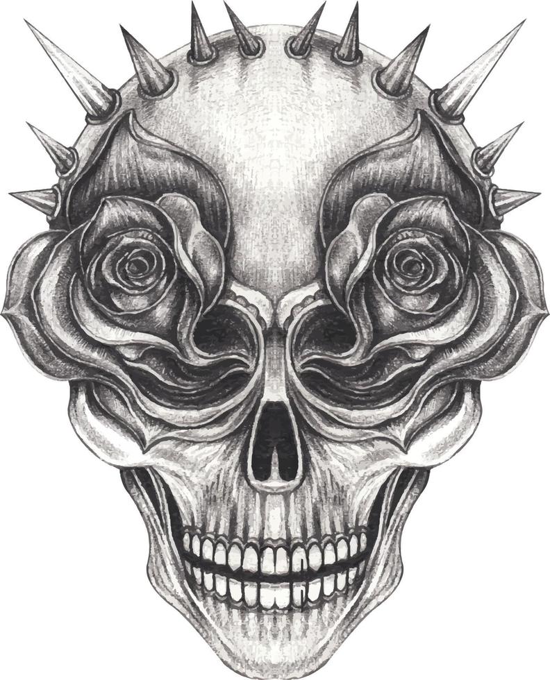 Art fancy surreal punk skull. Hand drawing and make graphic vector. vector