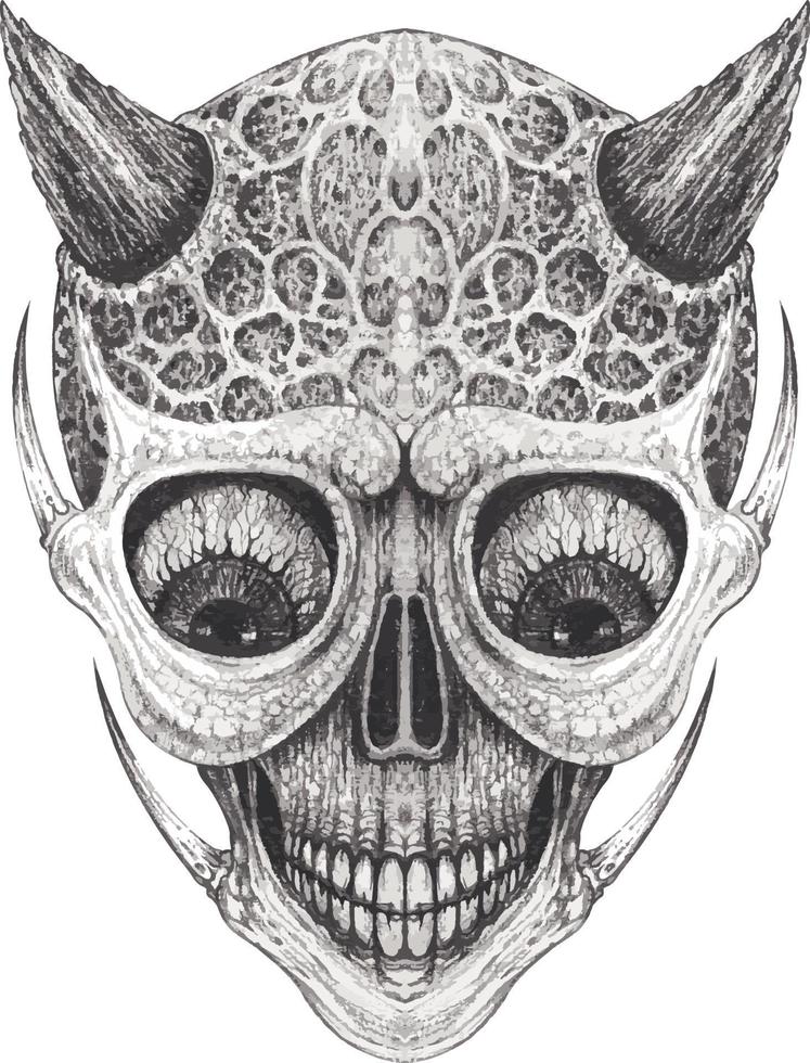 Art surreal devil skull. Hand drawing and make graphic vector. vector