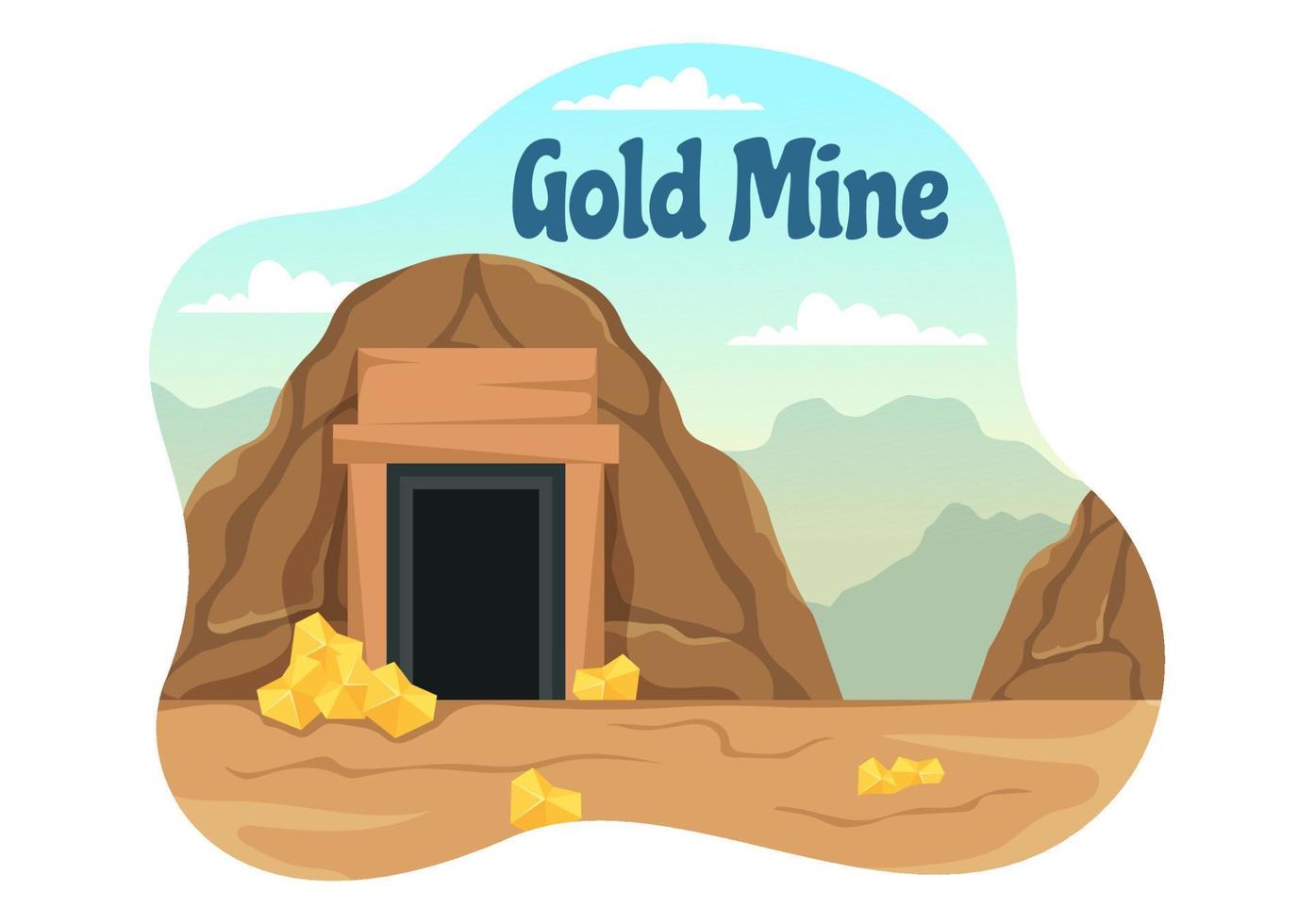 Gold Mine Illustration with Mining Industry Activity for Treasure, Pile of Coins, Jewelry and Gem in Flat Cartoon Hand Drawn Landing Page Templates vector
