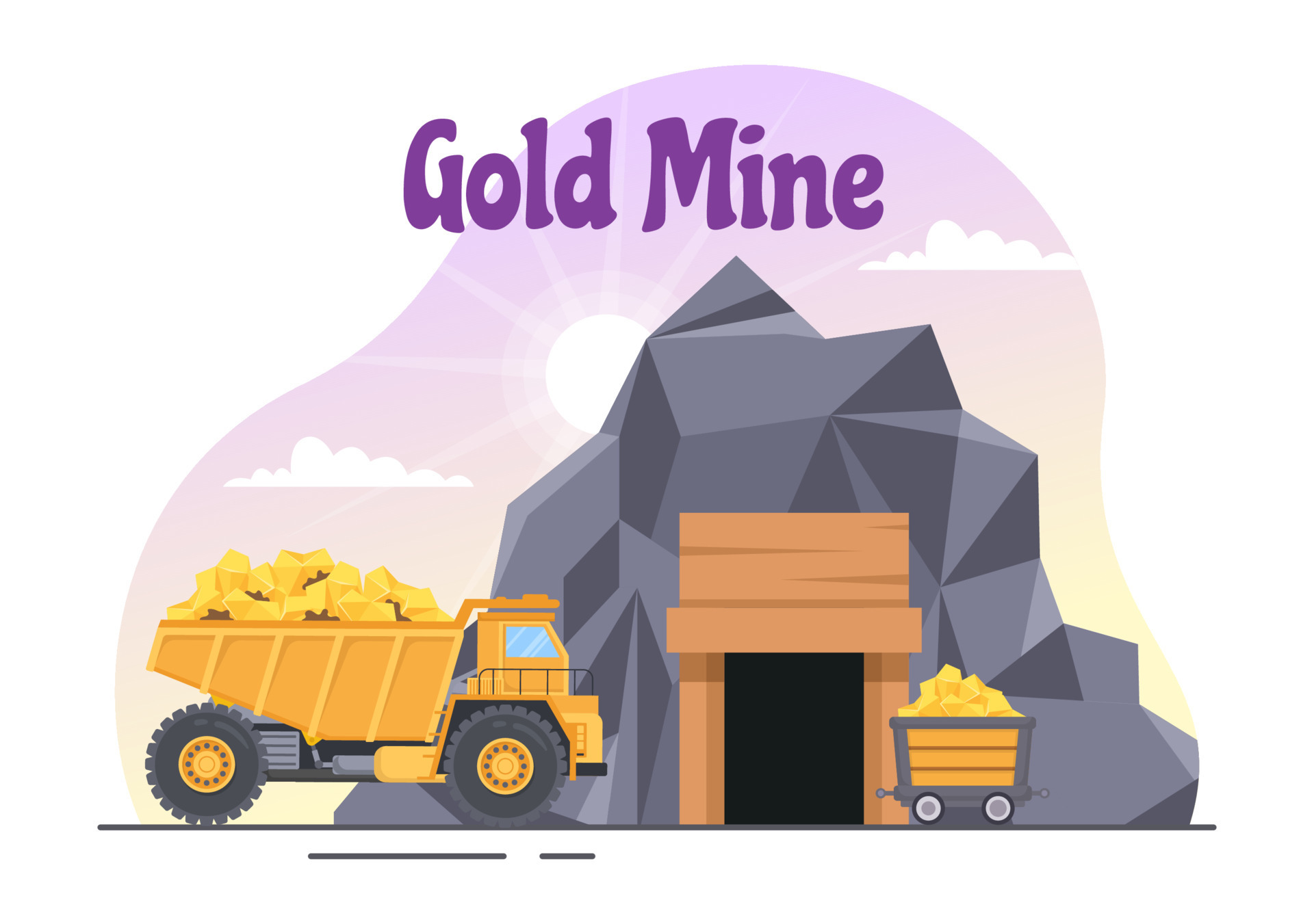 Gold Mine Illustration with Mining Industry Activity for Treasure, Pile