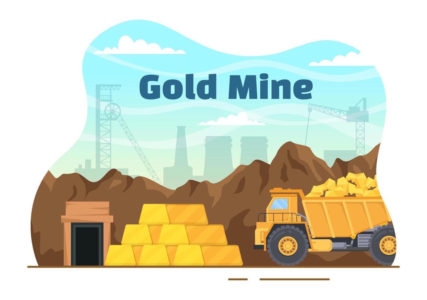 oro mía ilustración con minería industria actividad para tesoro, pila de monedas, joyería y joya en plano dibujos animados mano dibujado aterrizaje página plantillas vector