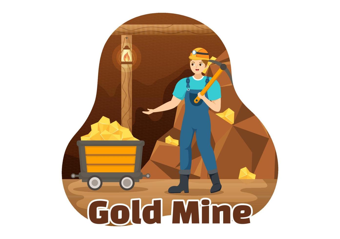 Gold Mine Illustration with Mining Industry Activity for Treasure, Pile of Coins, Jewelry and Gem in Flat Cartoon Hand Drawn Landing Page Templates vector