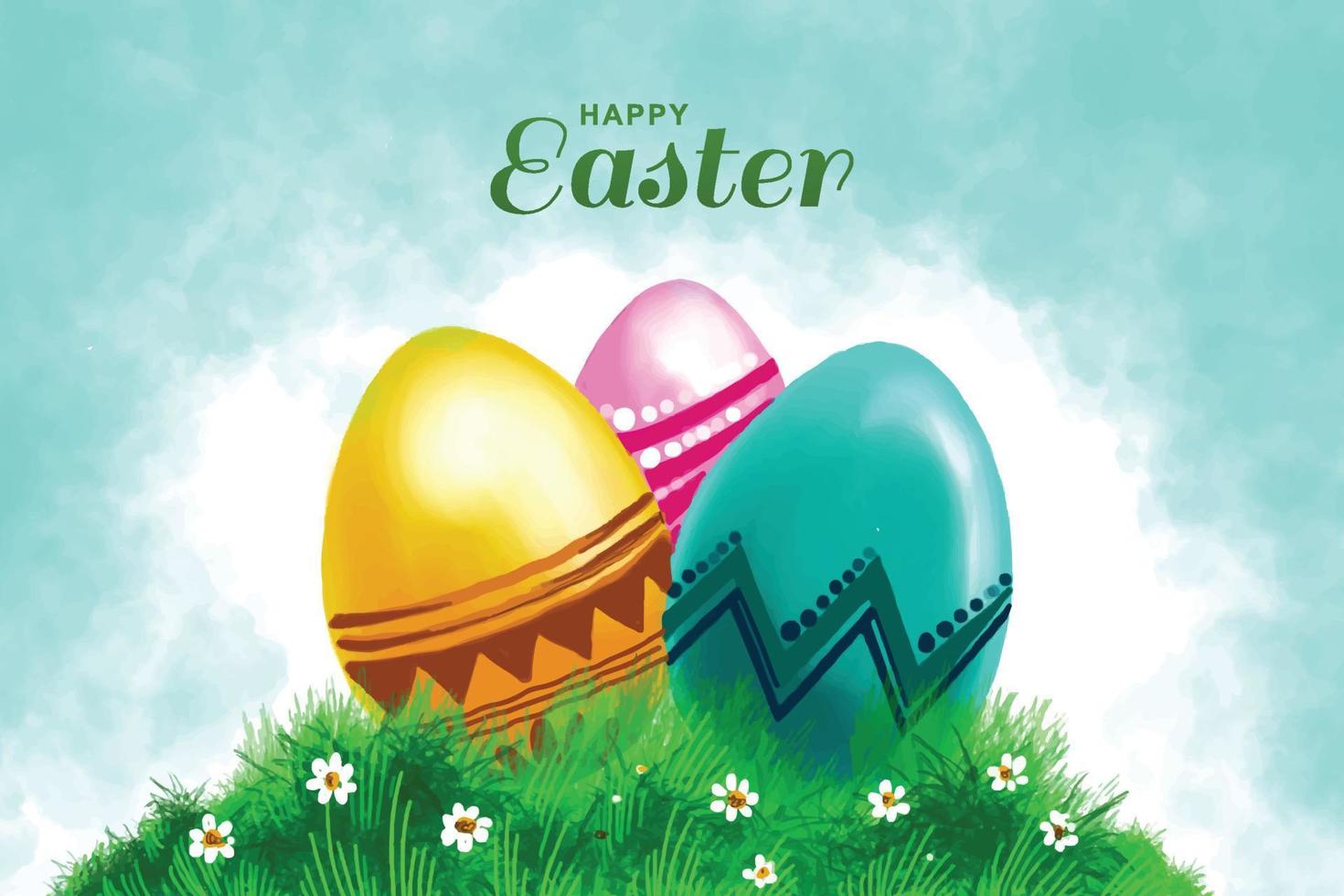 Happy easter colorful painted egg holiday card background vector