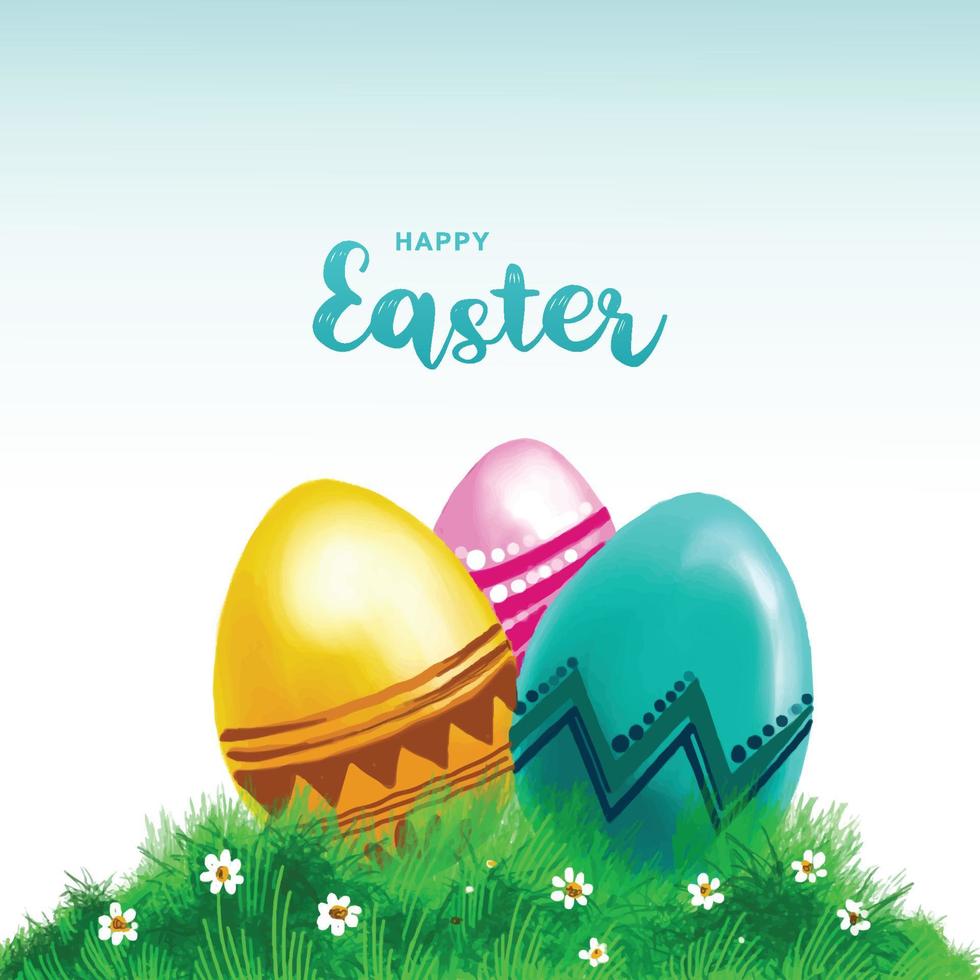 Happy easter holiday with painted egg with rabbit ears card design