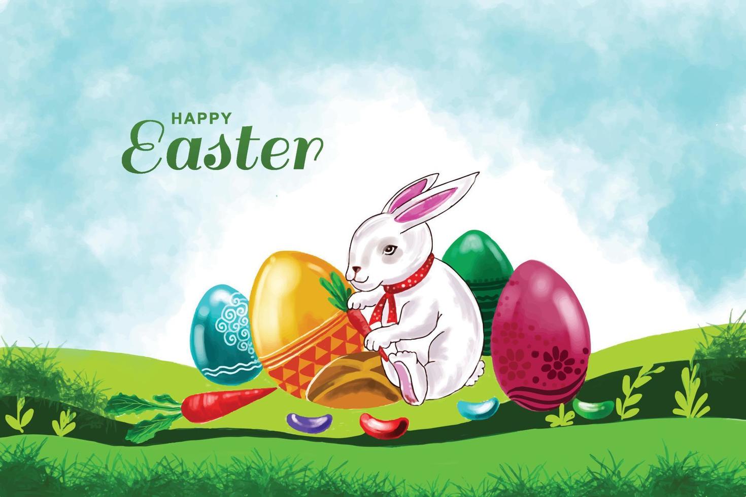 Happy easter eggs celebration holiday card background vector
