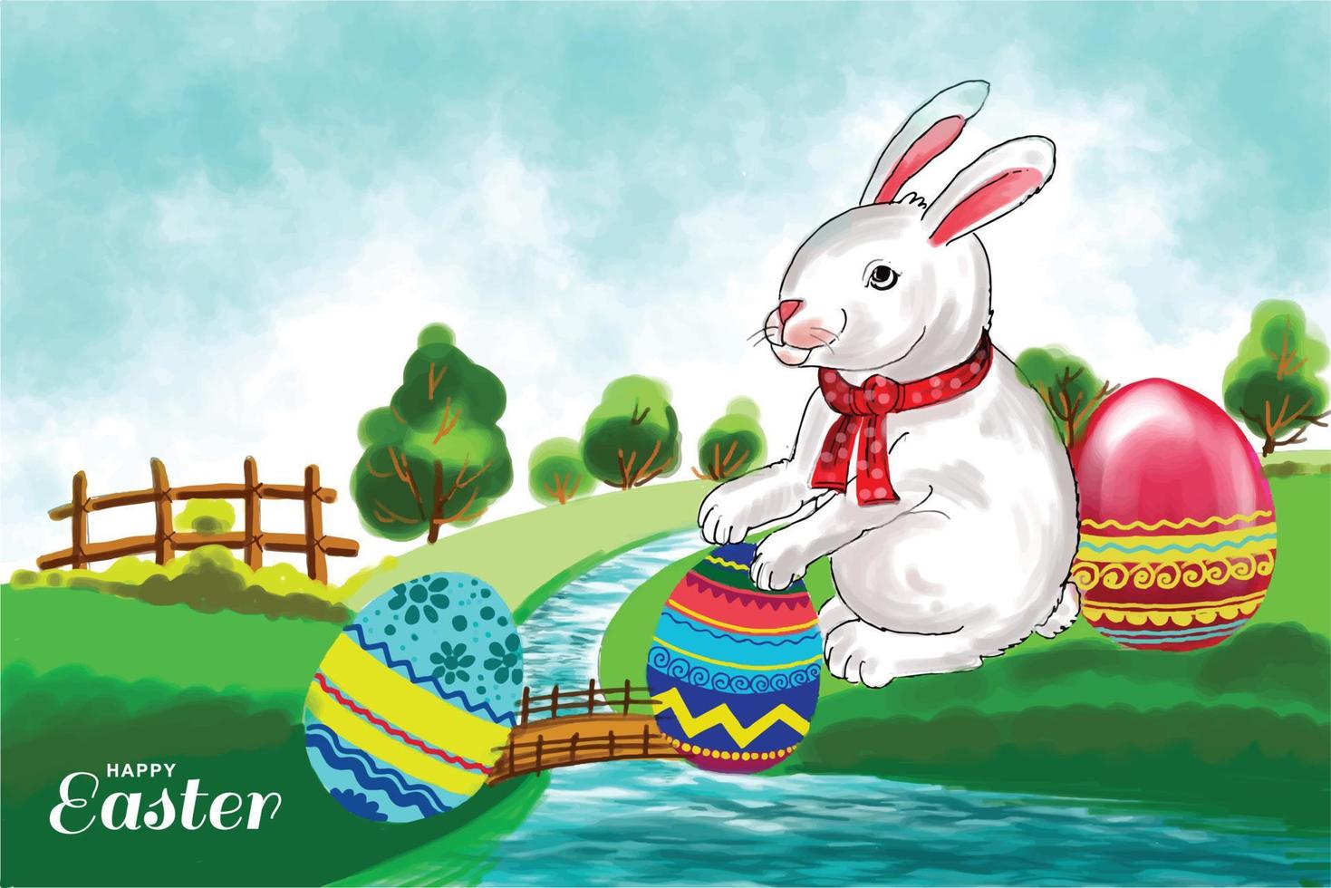 Hand painted happy easter day card background vector