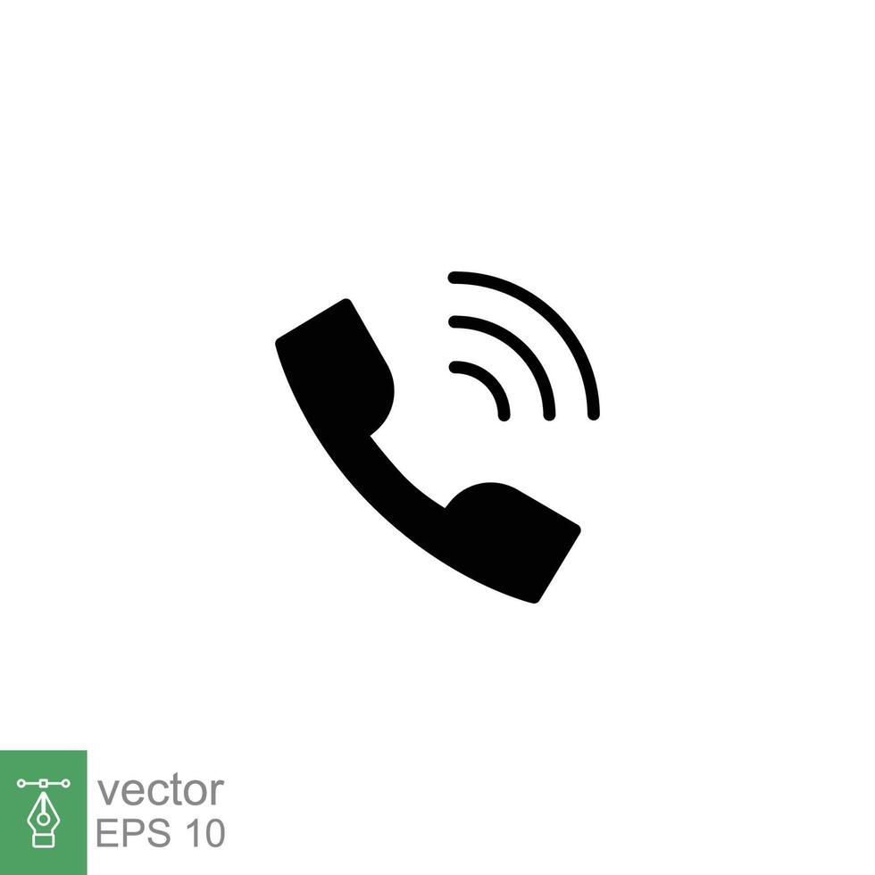 Phone call ringing icon. Telephone, office, communication concept. Simple solid style. Black silhouette, glyph symbol. Vector illustration isolated on white background. EPS 10.