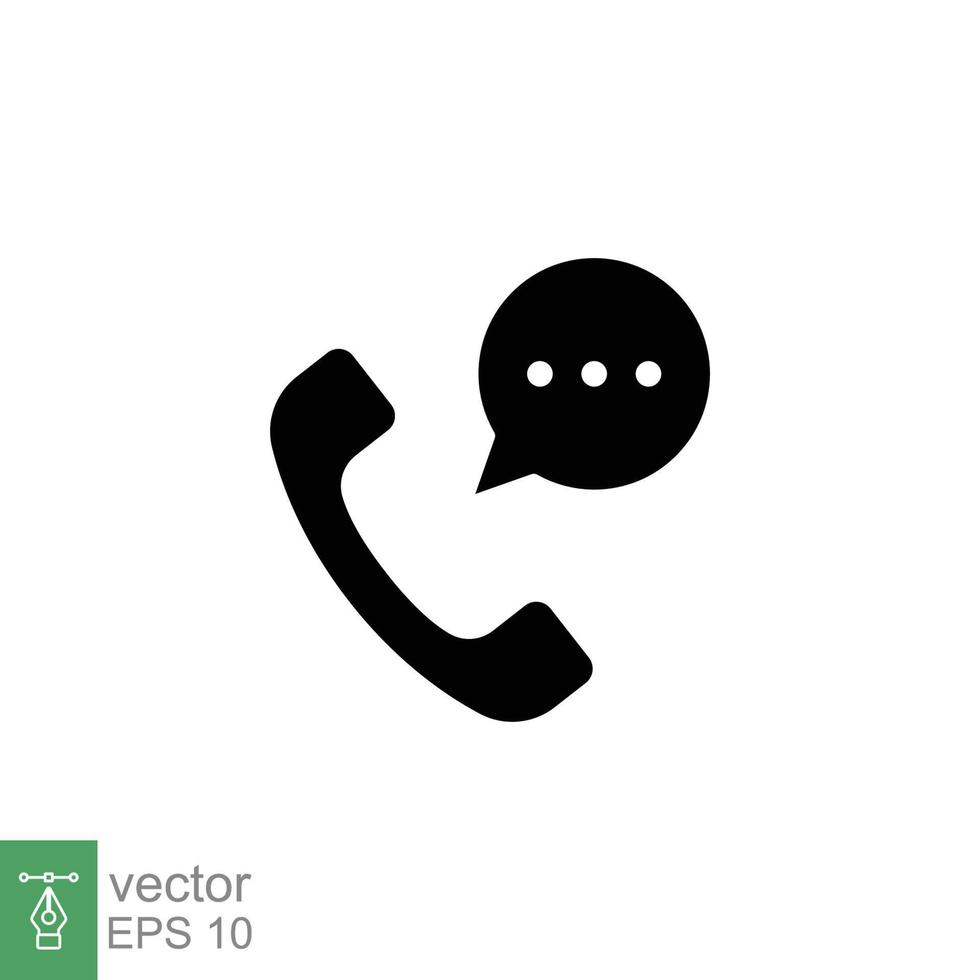 Old phone handset and talk bubble icon. Telephone support, communication concept. Simple solid style. Black silhouette, glyph symbol. Vector illustration isolated on white background. EPS 10.