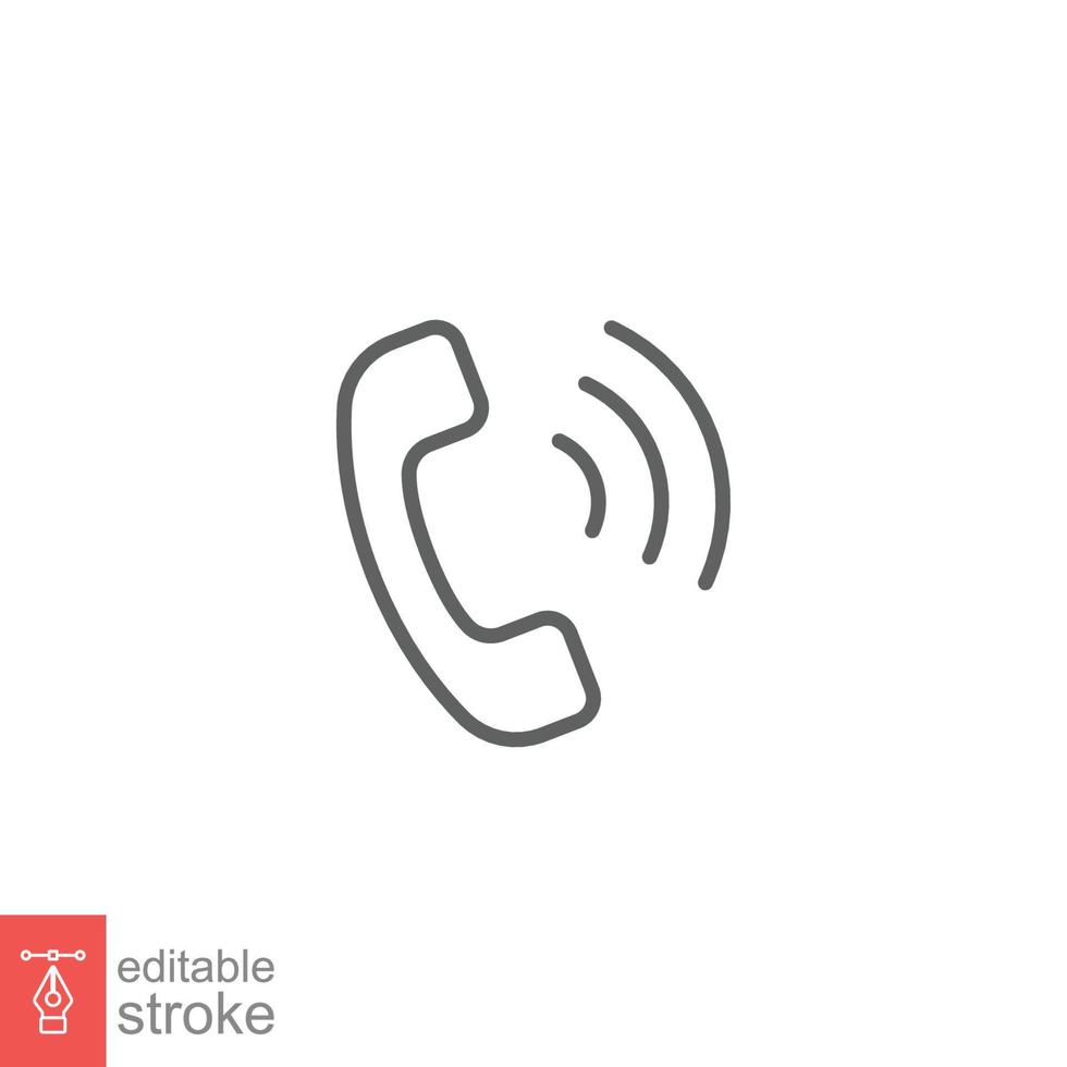 Phone call ringing icon. Telephone, incoming, receiver, communication concept. Simple outline style. Thin line symbol. Vector illustration isolated on white background. Editable stroke EPS 10.