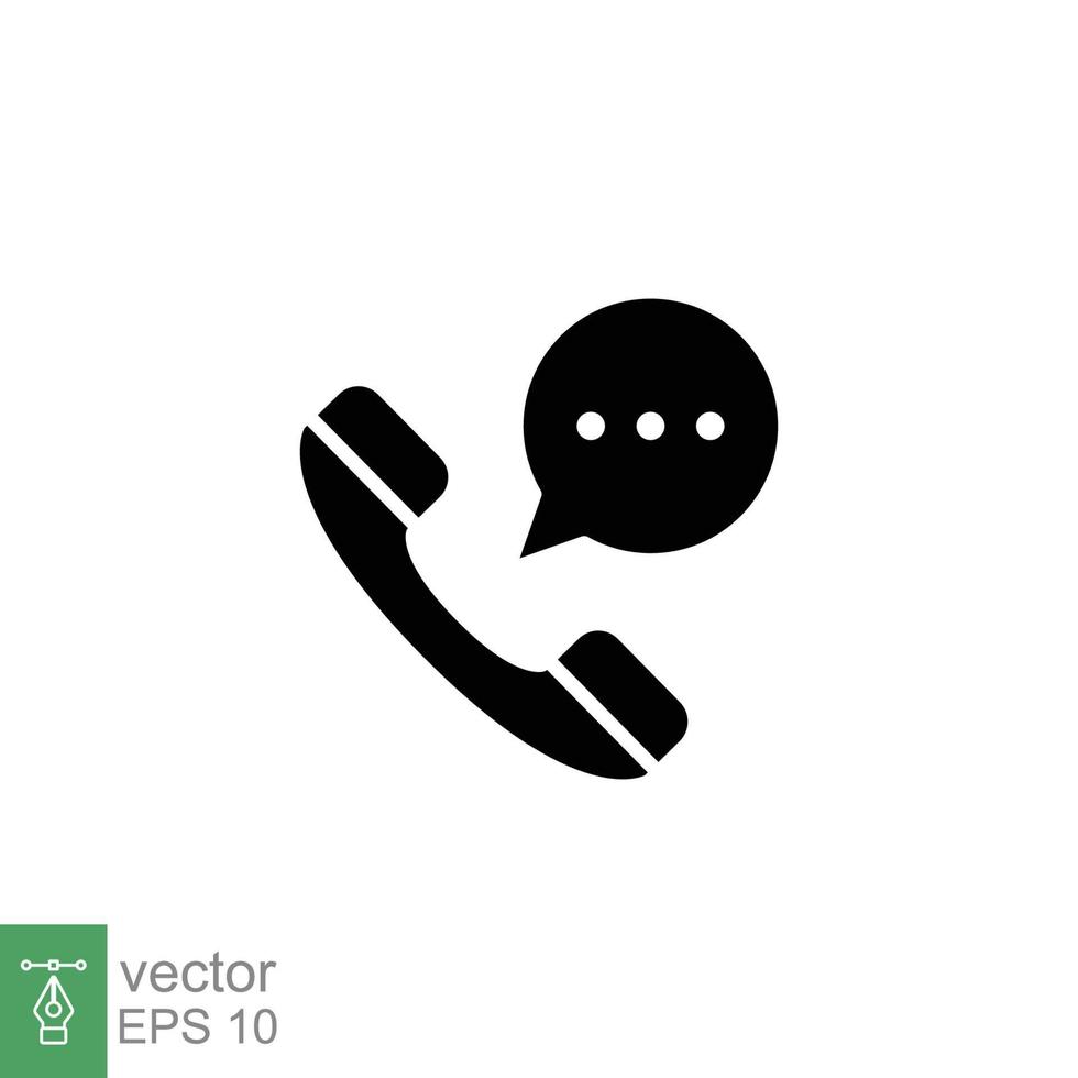 antiguo teléfono auricular y hablar burbuja icono. teléfono apoyo, comunicación concepto. sencillo sólido estilo. negro silueta, glifo símbolo. vector ilustración aislado en blanco antecedentes. eps 10