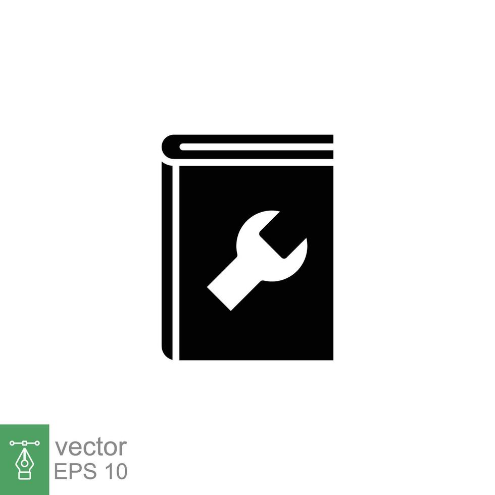 User manual book icon. Instruction, guide book, project technical document concept. Simple solid style. Black silhouette, glyph symbol. Vector illustration isolated on white background. EPS 10.