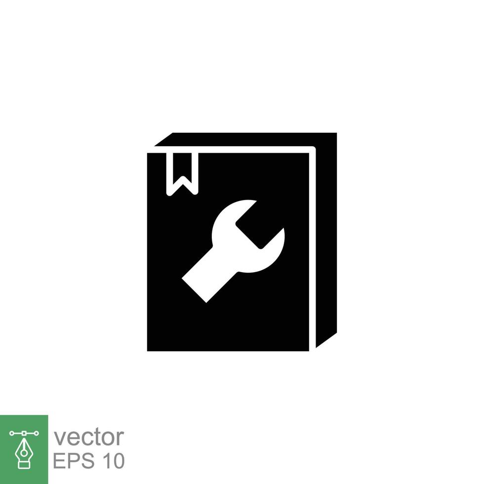 User manual book icon. Instruction, guide book, project technical document concept. Simple solid style. Black silhouette, glyph symbol. Vector illustration isolated on white background. EPS 10.
