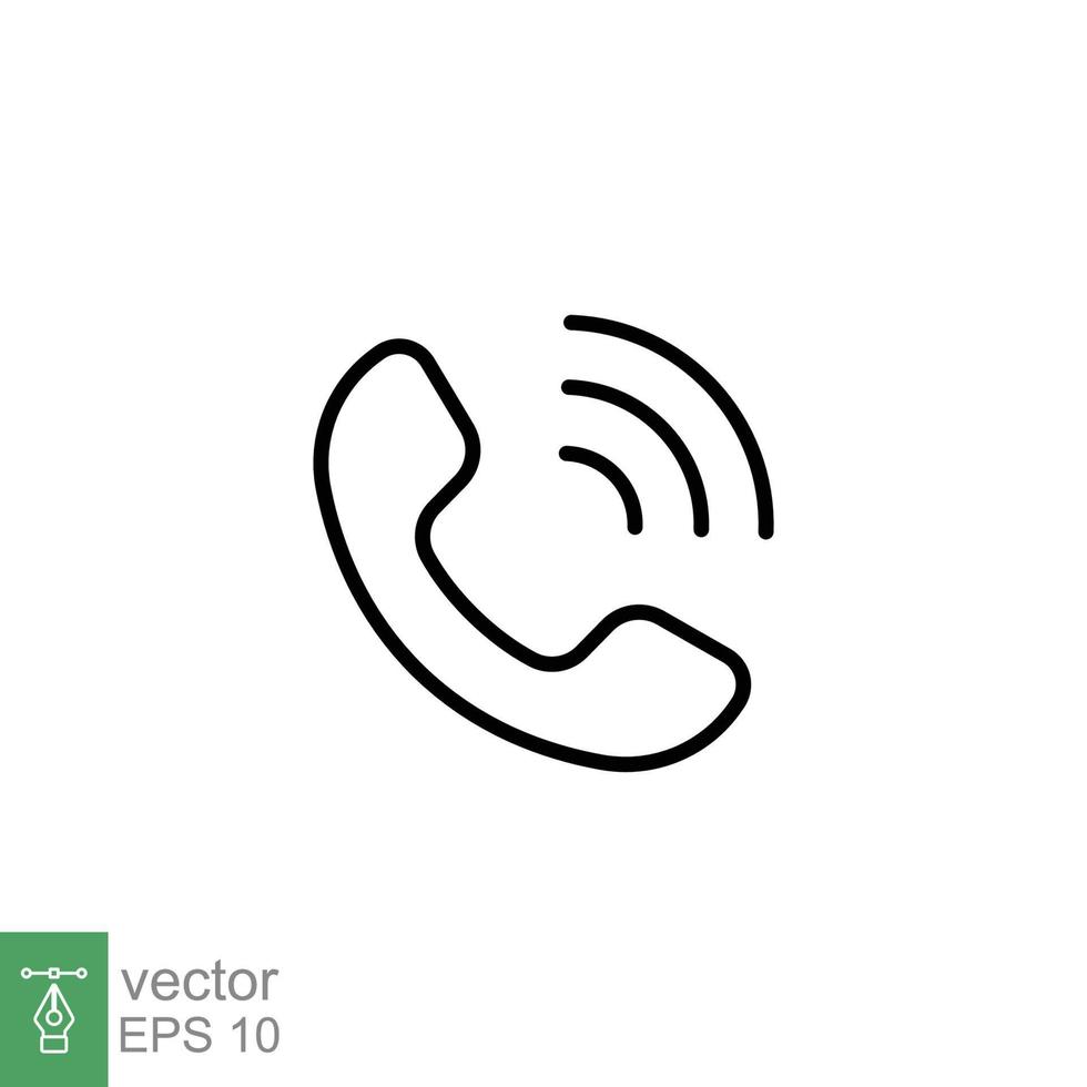 Phone call ringing icon. Telephone, incoming, receiver, communication concept. Simple outline style. Thin line symbol. Vector illustration isolated on white background. EPS 10.