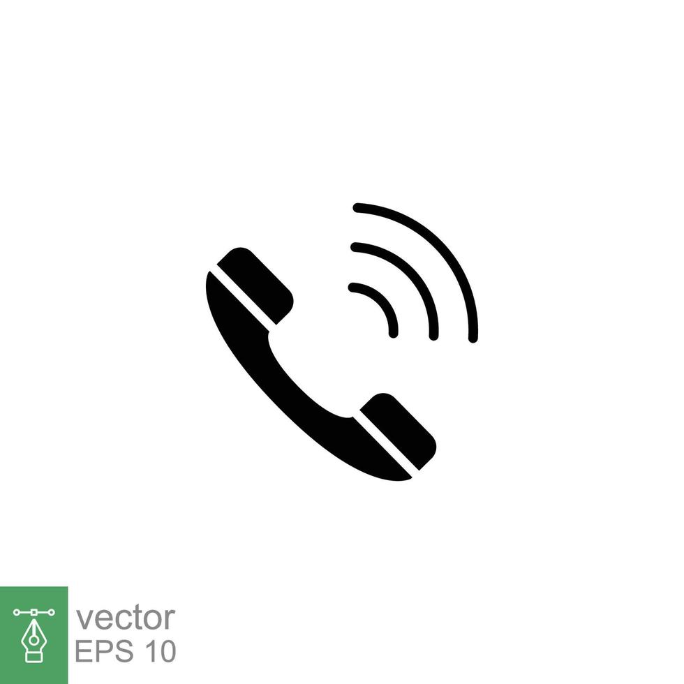 Phone call ringing icon. Telephone, office, communication concept. Simple solid style. Black silhouette, glyph symbol. Vector illustration isolated on white background. EPS 10.