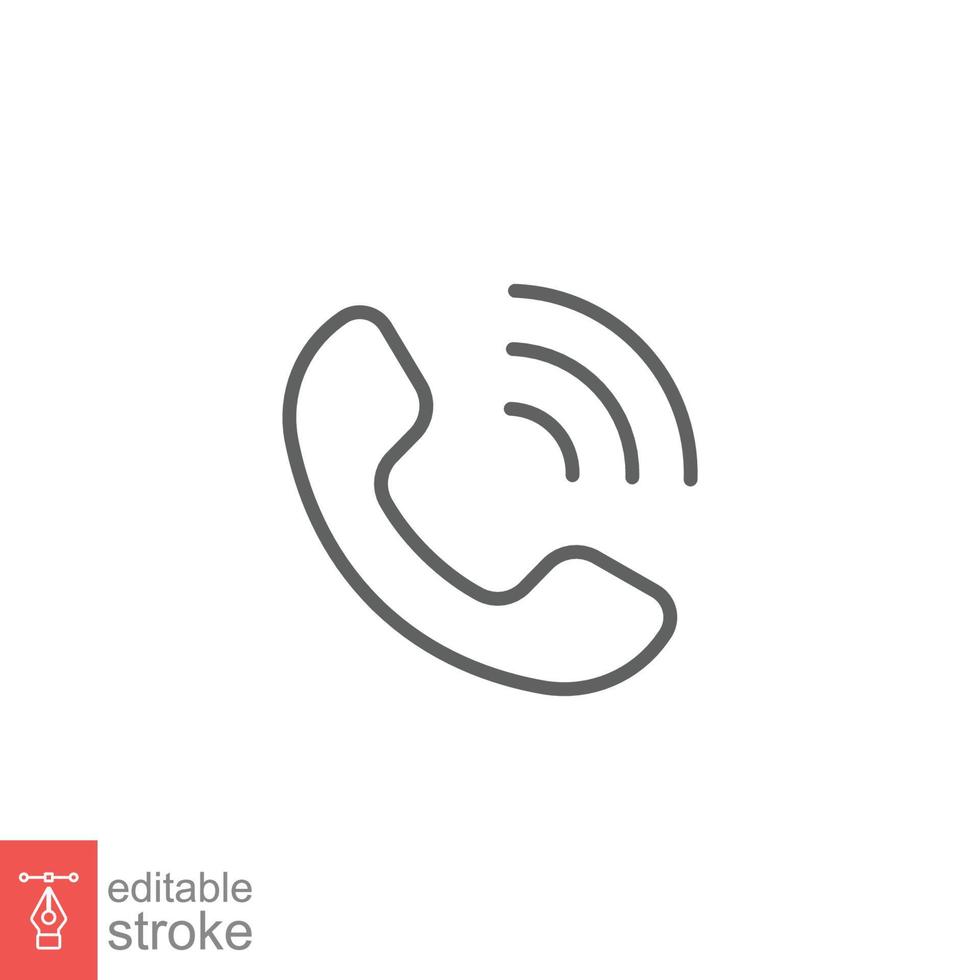 Phone call ringing icon. Telephone, incoming, receiver, communication concept. Simple outline style. Thin line symbol. Vector illustration isolated on white background. Editable stroke EPS 10.