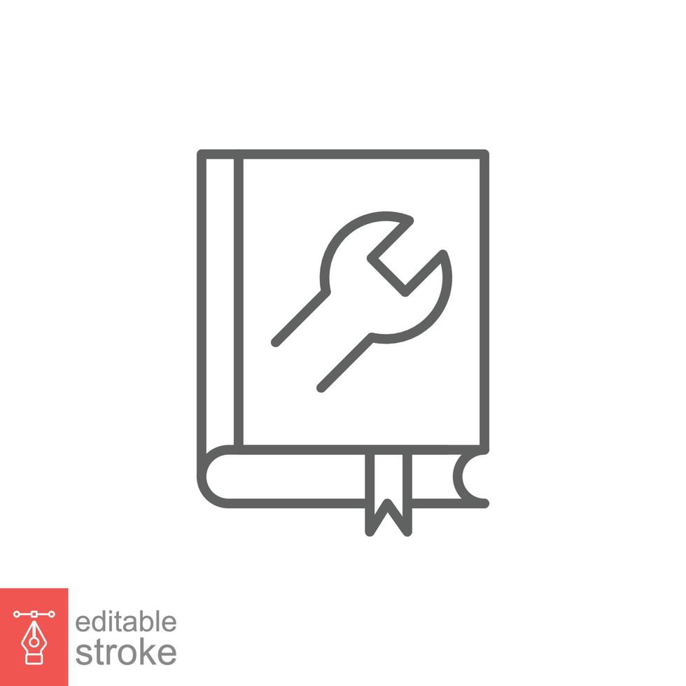 User manual book icon. Instruction, guide book, project technical document concept. Simple outline style. Thin line symbol. Vector illustration isolated on white background. Editable stroke EPS 10.
