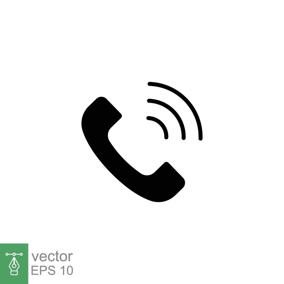 Phone call ringing icon. Telephone, office, communication concept. Simple solid style. Black silhouette, glyph symbol. Vector illustration isolated on white background. EPS 10.