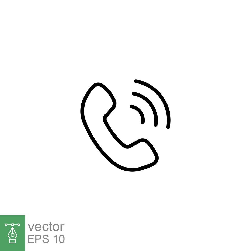 Phone call ringing icon. Telephone, incoming, receiver, communication concept. Simple outline style. Thin line symbol. Vector illustration isolated on white background. EPS 10.