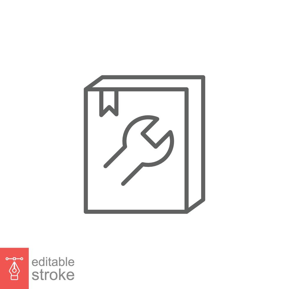 User manual book icon. Instruction, guide book, project technical document concept. Simple outline style. Thin line symbol. Vector illustration isolated on white background. Editable stroke EPS 10.