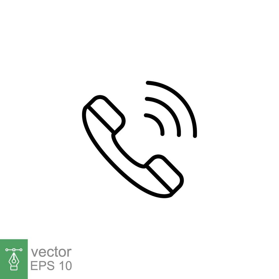 Phone call ringing icon. Telephone, incoming, receiver, communication concept. Simple outline style. Thin line symbol. Vector illustration isolated on white background. EPS 10.
