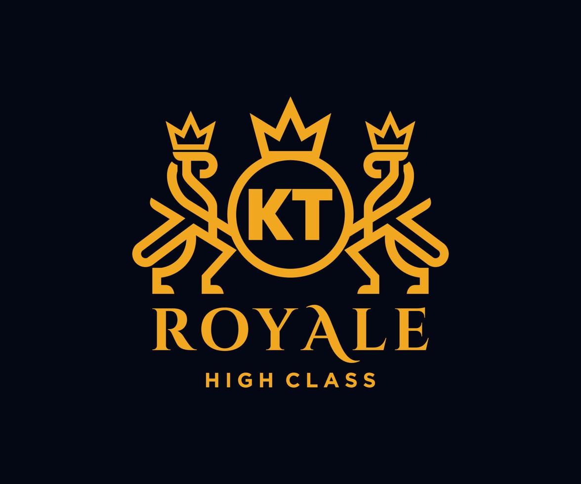 Golden Letter KT template logo Luxury gold letter with crown. Monogram alphabet . Beautiful royal initials letter. vector