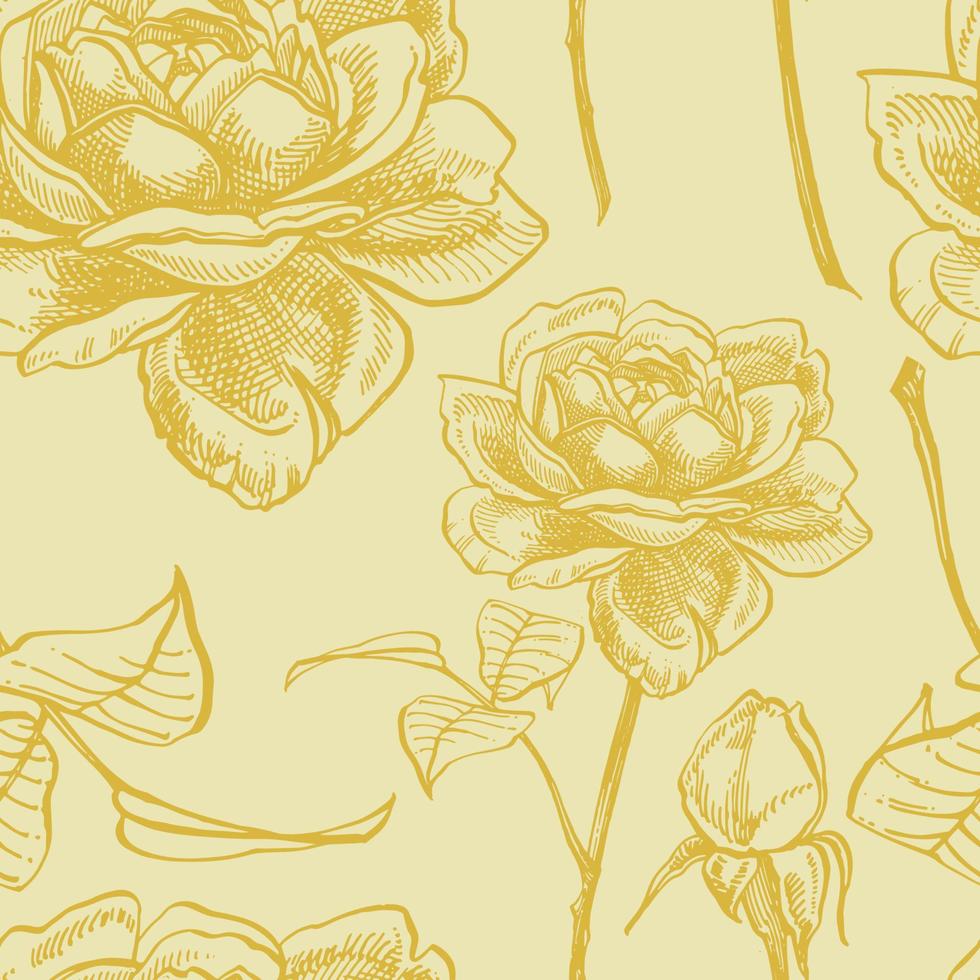 Peony flower and leaves drawing. Hand drawn engraved floral set. Botanical illustrations. Great for tattoo, invitations, greeting cards. Seamless pattern vector