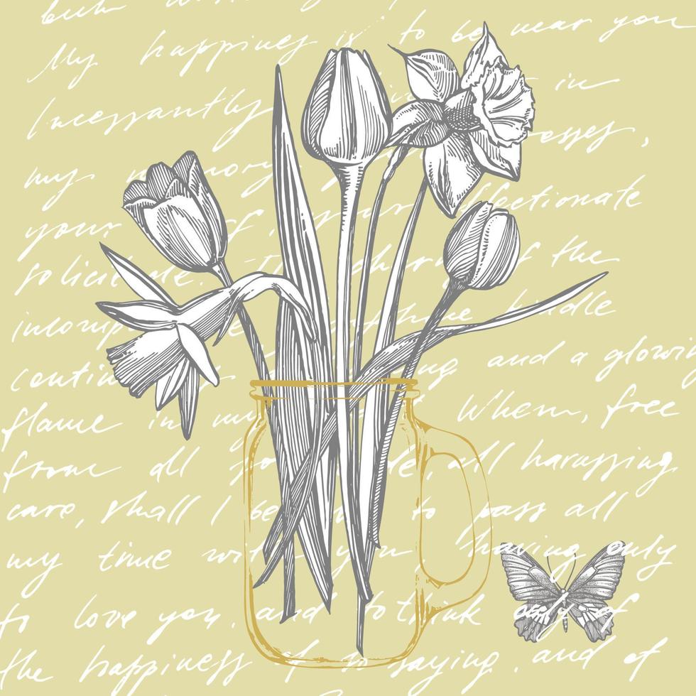 Tulip flower graphic sketch illustration. Botanical plant illustration. Vintage medicinal herbs sketch set of ink hand drawn medical herbs and plants sketch. Handwritten abstract text vector