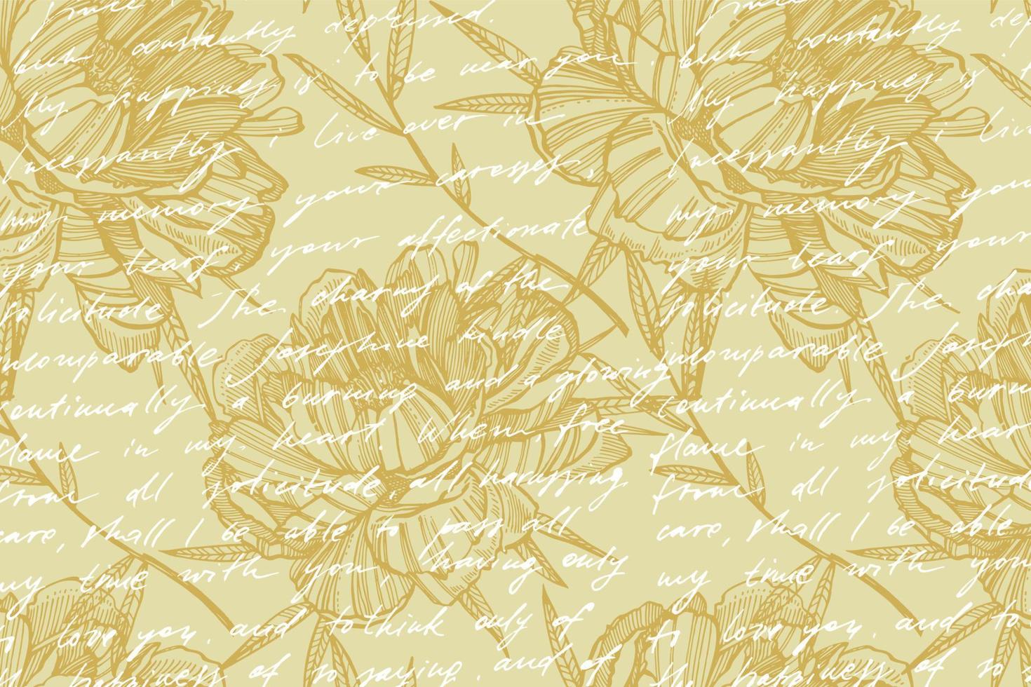 Peony flower and leaves drawing. Hand drawn engraved floral set. Botanical illustrations. Great for tattoo, invitations, greeting cards. Handwritten abstract text vector