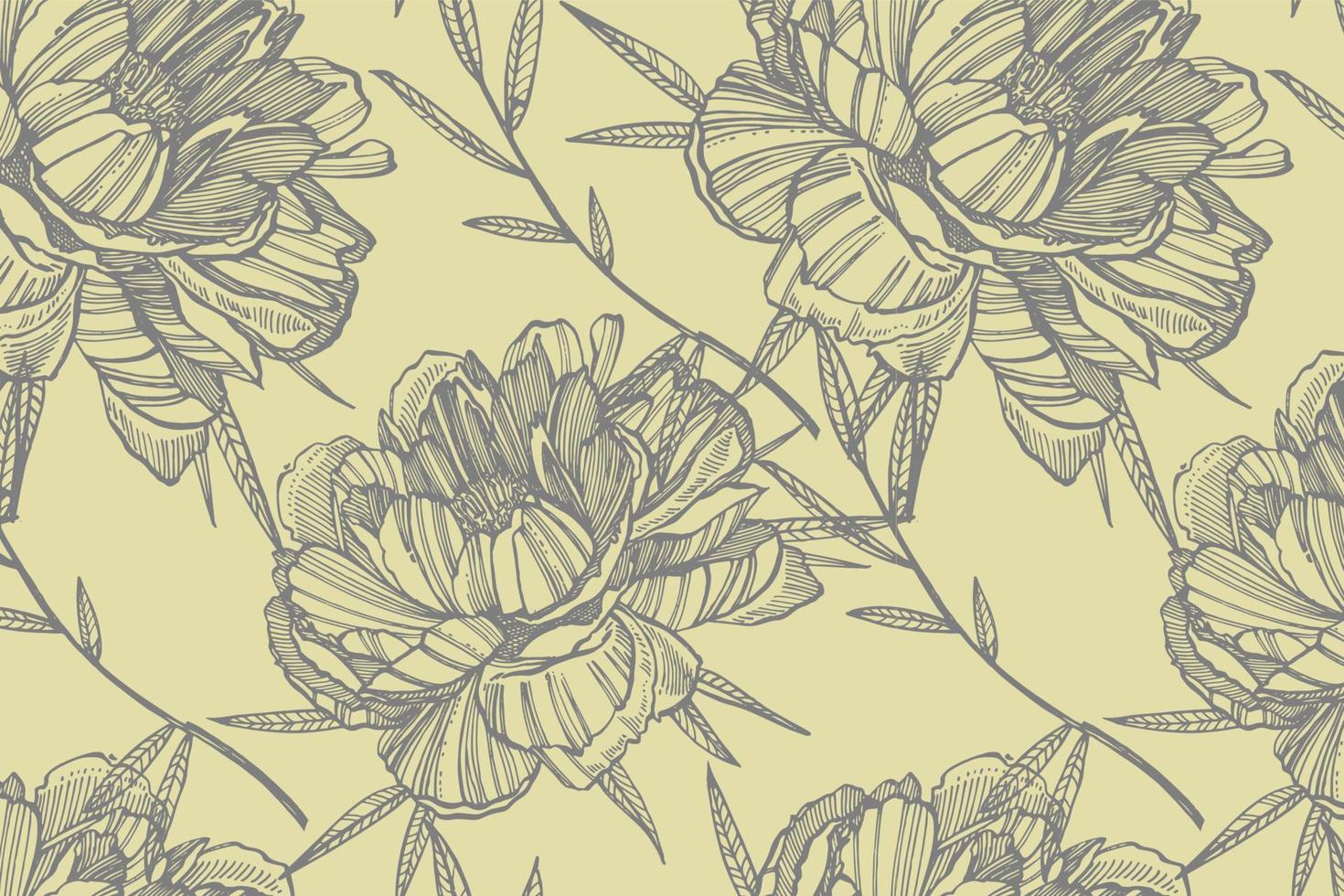 Peony flower and leaves drawing. Hand drawn engraved floral set. Botanical illustrations. Great for tattoo, invitations, greeting cards. Handwritten abstract text vector