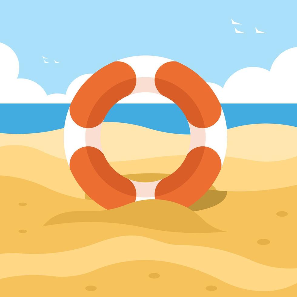 Vector Image Of A Lifebuoy On The Beach