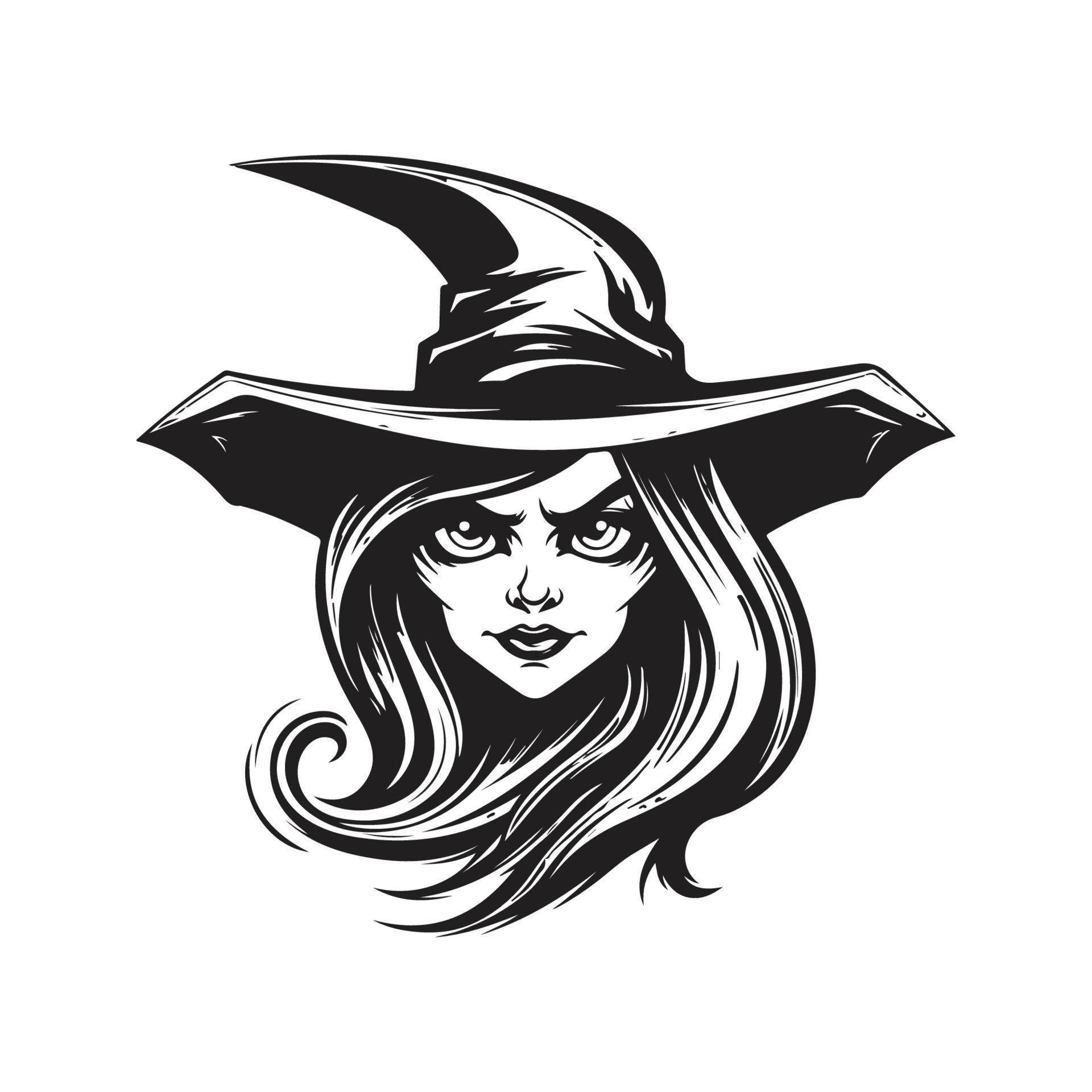 spooky witch, logo concept black and white color, hand drawn ...