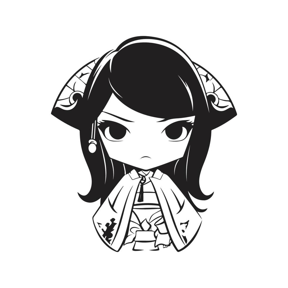 japanese samurai girl, logo concept black and white color, hand drawn ...