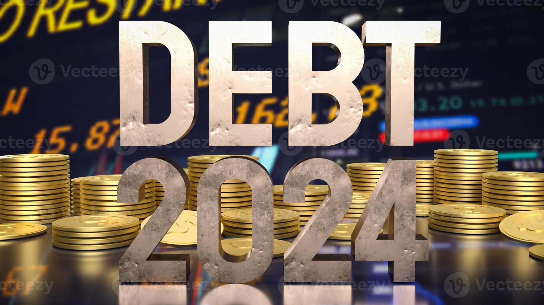 The Debt 2024 and Gold coins for Business concept 3d rendering photo
