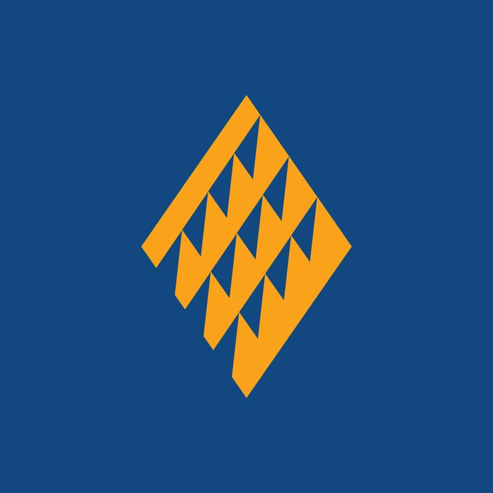 Orange colored rhombus vector logo with triangle shape shades on negative space sides. A logo isolated on blue background.