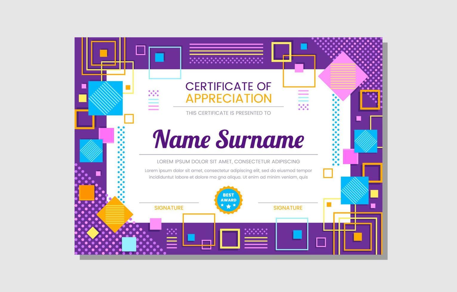 Colourful Abstract Geometric Certificate Layout Template vector