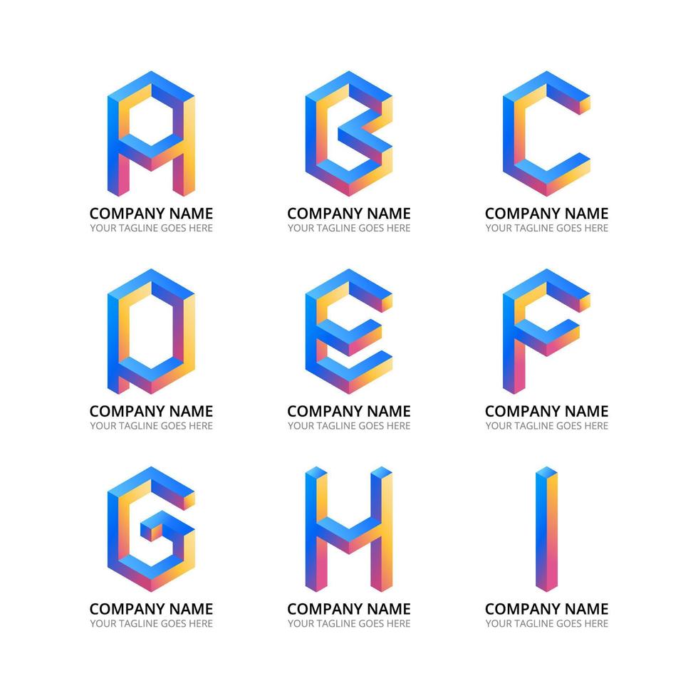 Colourful 3D Alphabet Logo A-I Collection vector