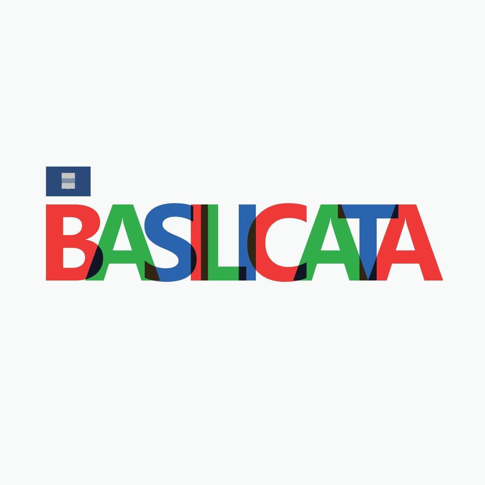 Basilicata vector RGB overlapping letters typography with flag. Italy region logotype decoration.
